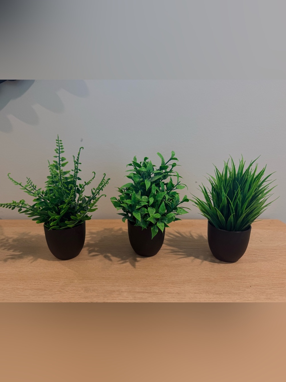Set of 3 Artificial Green Plants Black Pots 7” Faux Greenery